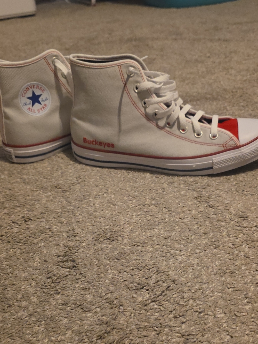 Converse Kids White High Top Sneakers with Red Accents
